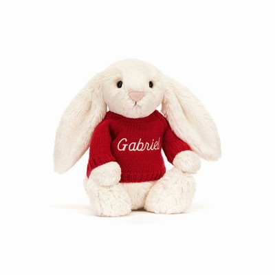 Jellycat Bashful Cream Bunny with Red Jumper UK | 73506OYER